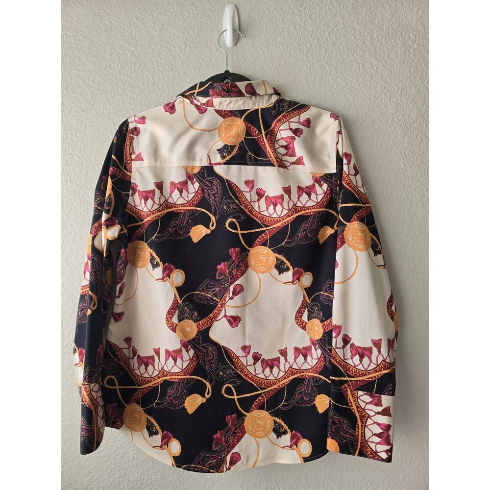 Chico's no iron button-up blouse geometric print 100% Cotton US 4/6 - Picture 2 of 7